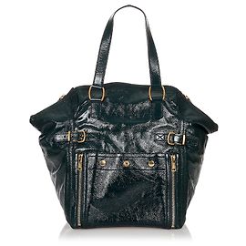 Yves Saint Laurent Sac cabas en cuir verni vert Downtown YSL Vert Vert foncé
