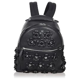 Fendi-Fendi Black By The Way Flowerland Leather Backpack-Black