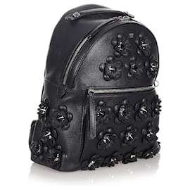 Fendi-Fendi Black By The Way Flowerland Leather Backpack-Black