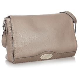 Fendi-Sac bandoulière en cuir marron Selleria Fendi-Marron,Beige