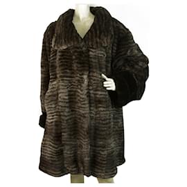 Autre Marque-Cappotto di giacca di pelliccia stile lunghezza al ginocchio in vera pelliccia di coniglio marrone-Marrone