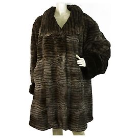 Autre Marque Genuine Rabbit Fur Brown Knee Length Style Fur Jacket Coat Brown