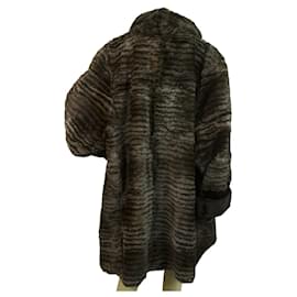 Autre Marque-Abrigo de piel de conejo genuino marrón hasta la rodilla estilo chaqueta de piel-Castaño