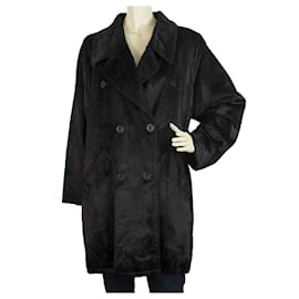 Philippe Adec-Philippe Adec Black Fur Like Cotton Blend Loose Damenjacke Mantelgröße 1-Schwarz