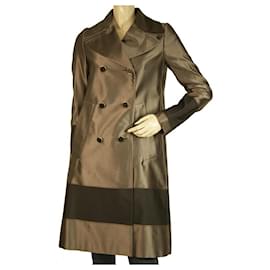 Gucci-GUCCI Runway Bronze Grey & Black Jacke aus Seiden-Baumwoll-Mix Regenmantel Trenchcoat Gr 38-Schwarz,Grau,Bronze