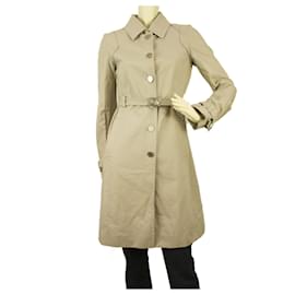 Céline-Celine Woman’s Beige Cotton Raincoat Mac Belted Trench Jacket Coat FR 36-Beige