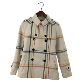 [Usado] COACH Coach / Casaco / S / Algodão / CRM / Check / Creme / Luxo / Trincheira / Metade do comprimento Cru