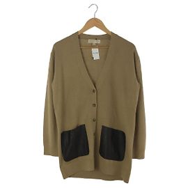[Used] MICHAEL KORS Cardigan (thin) / Angora blend / Leather pocket / S / Cotton / Camel Brown