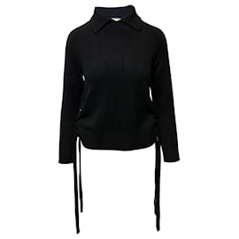 Frame Denim-Frame Side Tie Sweater in Black Cashmere-Black