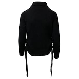 Frame Denim-Frame Side Tie Sweater in Black Cashmere-Black