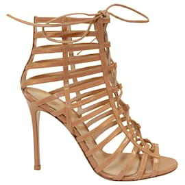 Gianvito Rossi-Gianvito Rossi Caged Lace-up Sandals in Nude Patent Leather-Other