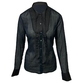 Alexander Mcqueen-Alexander McQueen Sheer Shirt in Black Cotton-Black