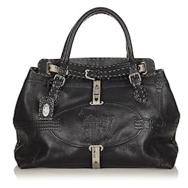 Fendi-Sac à main en cuir noir Selleria Grand Borghese Fendi-Noir