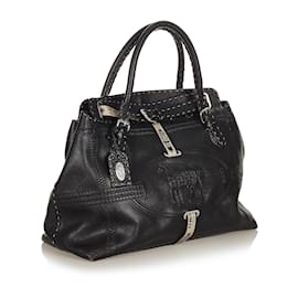 Fendi-Sac à main en cuir noir Selleria Grand Borghese Fendi-Noir