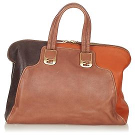 Fendi Brown Colorblock Chameleon Leather Handbag Brown Multiple colors