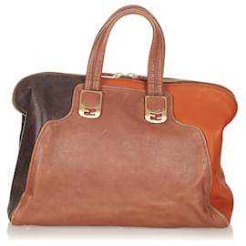 Fendi-Fendi Brown Colorblock Chameleon Leather Handbag-Brown,Multiple colors