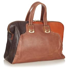 Fendi-Fendi Brown Colorblock Chameleon Leather Handbag-Brown,Multiple colors