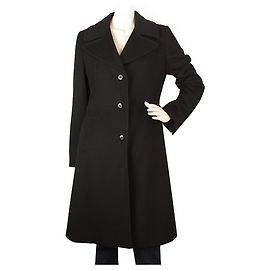Bill Blass Black Angora Wool A Line Classic Warm Winter Coat size 8 Black