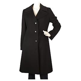 Bill Blass-Bill Blass Black Angora Wool A Line Classic Warm Winter Coat taille 8-Noir