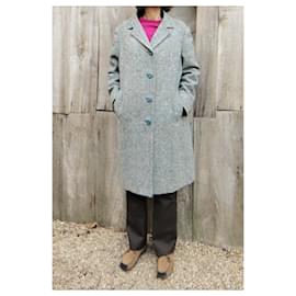 Burberry-vintage Burberry Paris women's coat 60's size 40-Grey,Light blue