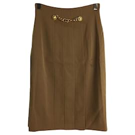 Céline-[Used] CELINE Skirt / 42 / wool / BEG / gold chain / pleats-Beige