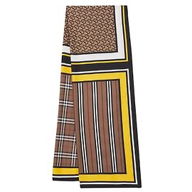 Lenço de seda estampado Burberry Montage Marrom