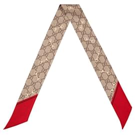 Gucci-GG print silk neck tie with Horsebit motif-Red
