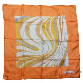 Sciarpa di seta Christian Dior Beige Arancione Gialla Beige Arancione Giallo