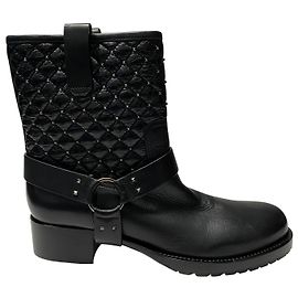 Valentino Rockstud Spike Flat Combat Boots in Black Leather Black