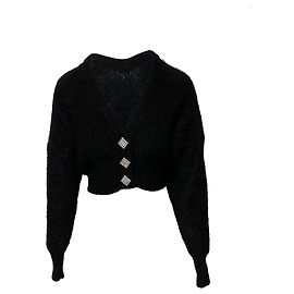 Alessandra Rich Cropped Off-Shoulder Cardigan in Black Mohair Black