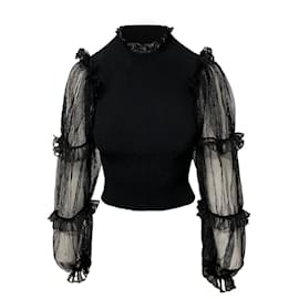 Alexander Mcqueen-Alexander McQueen Frill Sleeves Top in Black Viscose-Black