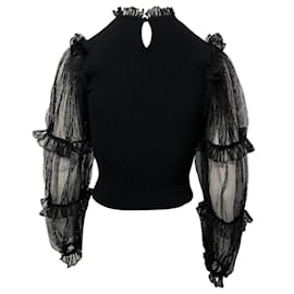 Alexander Mcqueen-Alexander McQueen Frill Sleeves Top in Black Viscose-Black
