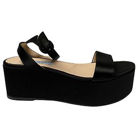 Prada Platform Sandals in Black Satin Leather Black