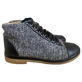 Chanel Grey Tweed and Leather Boots 37.5 Grey