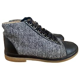 Chanel-Chanel tweed boots.-Grey