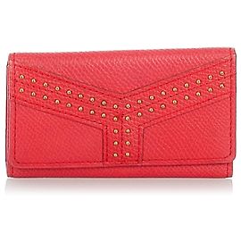 Yves Saint Laurent Porte-clés en cuir clouté rouge YSL Rouge