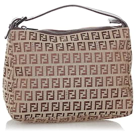 Fendi-Fendi Brown Zucchino Canvas Handbag-Brown,Beige,Dark brown