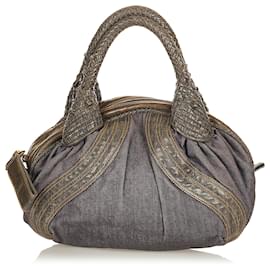Fendi-Fendi Brown Spy Denim Handbag-Brown