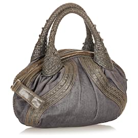 Fendi-Fendi Brown Spy Denim Handbag-Brown