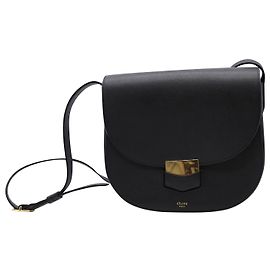 Céline Bolsa Crossbody Celine Medium Trotteur em couro de novilho preto Preto