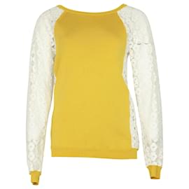 Moschino-Moschino Cheap and Chic maglione lavorato a maglia con maniche in pizzo in rayon giallo-Giallo