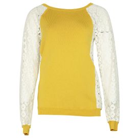 Moschino Günstiger und schicker Strickpullover mit Spitzenärmeln in Rayongelb Gelb