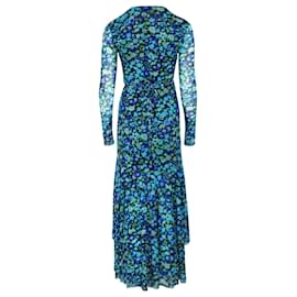 Ganni-Ganni Vestido de Malha Wrap com Estampa Floral em Poliamida Azul-Azul