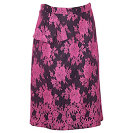 Erdem-Erdem Shawna Floral Lace Skirt in Pink Viscose-Pink