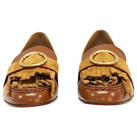 Chloé-Chloé Olly Fringed Loafer in Brown Leather-Brown,Beige