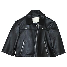 Maje Cropped Motor Jacket in Black Leather Black
