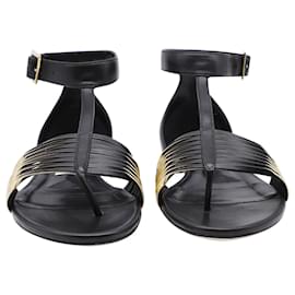 Jimmy Choo-Jimmy Choo Ladle Flat Sandals in Black and Gold Leather-Black