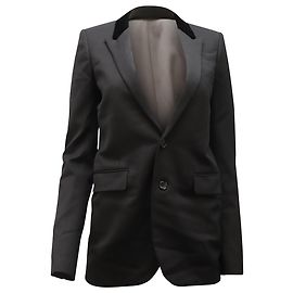 Blazer con collo in velluto Saint Laurent in lana nera Nero