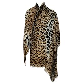 Saint Laurent-Lenço Saint Laurent com estampa de leopardo em seda multicolor-Outro