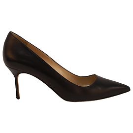 Manolo Blahnik BB70 Pointed Toe Pumps in Black Nappa Leather Black